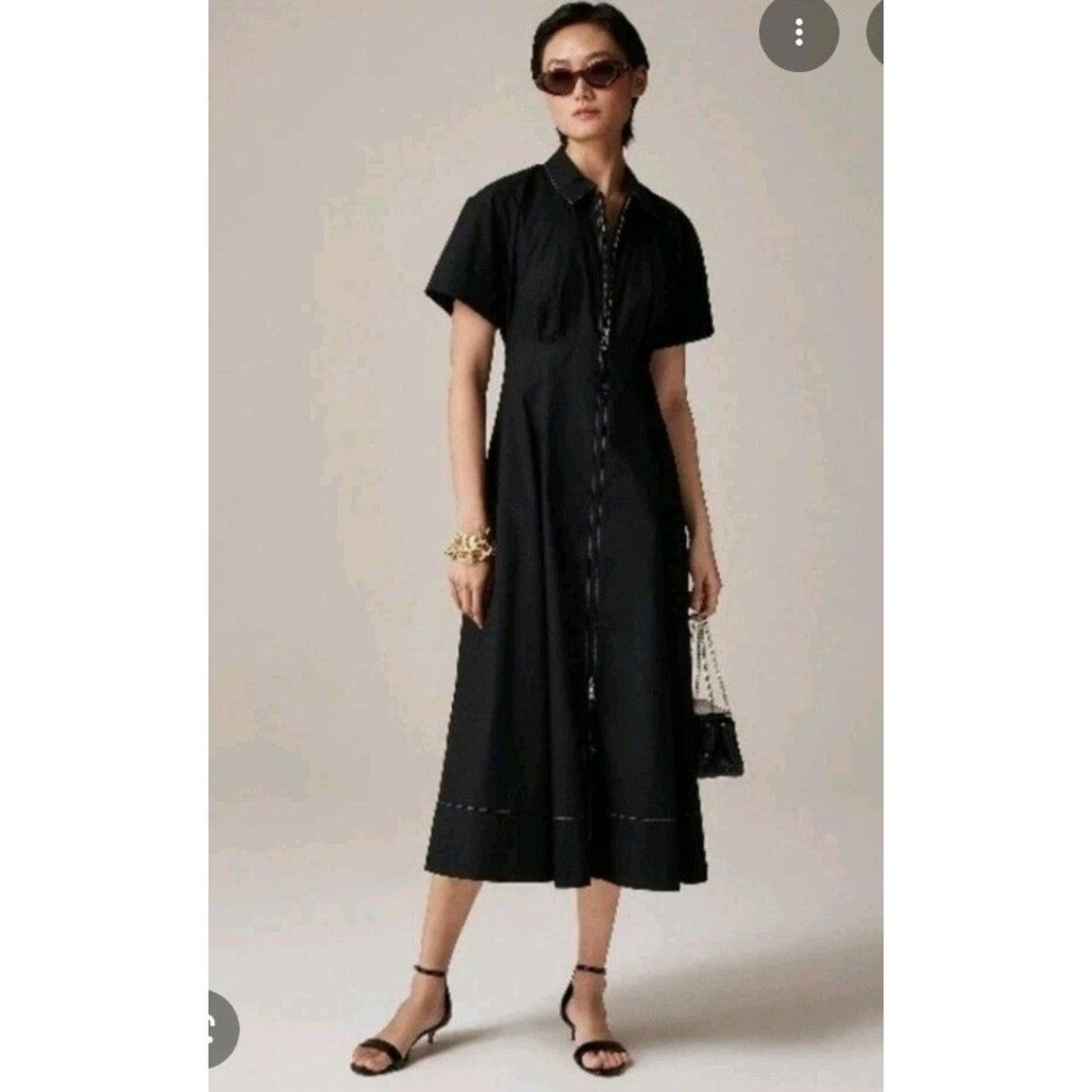 J.CREW Arden Zip-up Shirtdress in Cotton Midi Black Two Way Zip CI906 Size 2 NWT